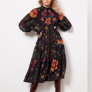 FARM Rio Black Macaw Dress with Vibrant Floral Design